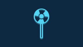 Blue Lollipop icon isolated on blue background. Candy sign. Food, delicious symbol. 4K Video motion graphic animation.