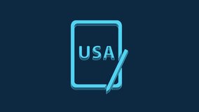 Blue USA United states of america on graphic tablet icon isolated on blue background. 4K Video motion graphic animation.