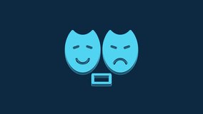 Blue Comedy and tragedy theatrical masks icon isolated on blue background. 4K Video motion graphic animation.