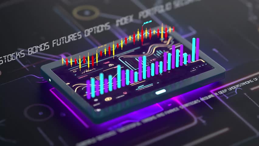 3D Animated Trading device - Graphs - Charts Infographics - Tablet screen - 4K Royalty-Free Stock Footage #1102860591