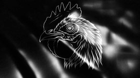 black flag with head rooster. digital video animation loop