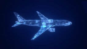 Blue digital technology airliner, airplan model demonstration animation, airliner internal structure teaching display. - Powered by Shutterstock - Get 15% off with code: PIKWIZARD15