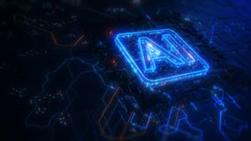 Artificial Intelligence AI On Circuit Board. Future Technology Concept Visualization. Big Data Transmission Connection. AI Analyzes Technology Digital Data Network Abstract Background. 4k - Powered by Shutterstock - Get 15% off with code: PIKWIZARD15