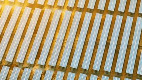 Endless rows of blue solar panels create a shimmering sea of rectangles, capturing the sun's energy and converting it into electricity at the solar power plant. Clean and renewable energy concepts.
