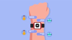 interacting with man on watch, robot, virtual assistant, automatic reply concept. Animation. - Powered by Shutterstock - Get 15% off with code: PIKWIZARD15