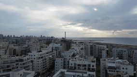 Aerial video of streets in Tel Aviv in the afternoon. Israel