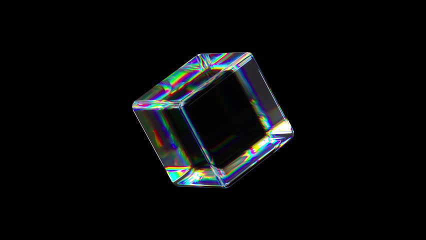 3d glass rotating transparent cube with dispersion effect. Trendy iridescent colours. 4k seamless looped animation   Royalty-Free Stock Footage #1102877537