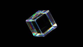 3d glass rotating transparent cube with dispersion effect. Trendy iridescent colours. 4k seamless looped animation   - Powered by Shutterstock - Get 15% off with code: PIKWIZARD15