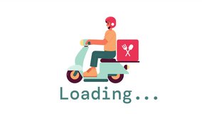 Delivery on moped loader animation. Meal kit courier driving scooter. Flash message 4K video footage. Isolated color loading progress indicator with alpha channel transparency for UI, UX web design
