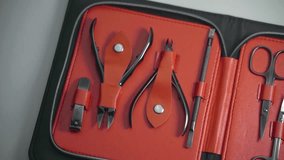 Set Of Scissors And Tools Used By Beauticians For Manicures, Spinning Shot