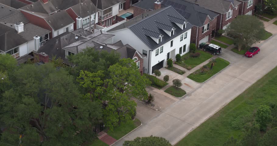 Birds eye view of affluent homes in Houston, Texas