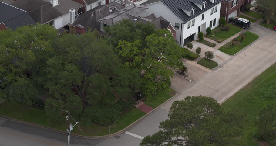 Birds eye view of affluent homes in Houston, Texas