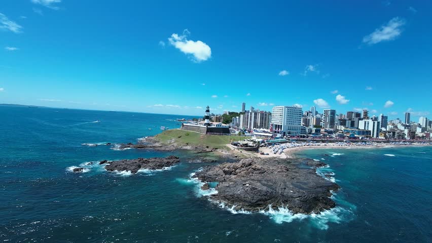 Barra Lighthouse At Salvador Bahia Brazil. Seascape Scenics Nature. Town Clouds District Urban. Town Outdoor District Downtown Up Above. Town Urban City Landmark. Salvador Bahia.