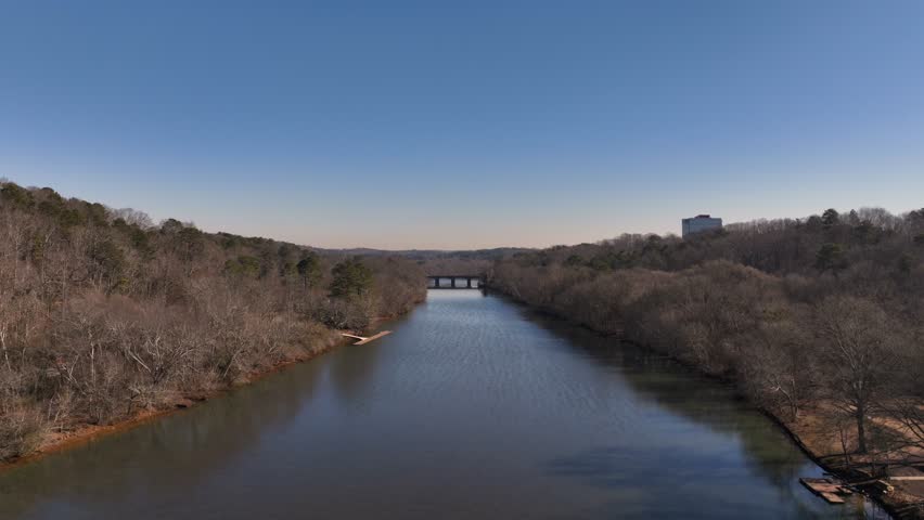 Drone view of the Chattahoochee River near Atlanta Georgia