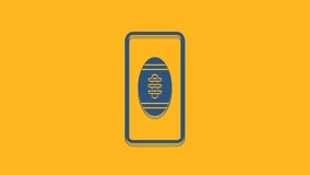Blue Smartphone with american football ball on the screen icon isolated on orange background. Online football game for mobile phone. 4K Video motion graphic animation. - Powered by Shutterstock - Get 15% off with code: PIKWIZARD15