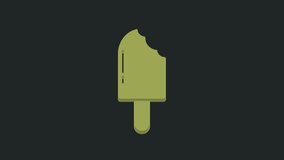 Green Ice cream icon isolated on black background. Sweet symbol. 4K Video motion graphic animation.
