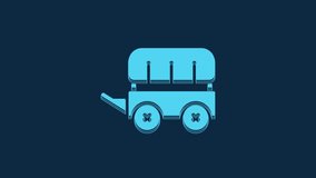 Blue Wild west covered wagon icon isolated on blue background. 4K Video motion graphic animation.