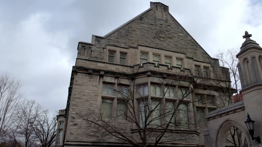 Sample Gates on the campus of Indiana University in Bloomington, Indiana with gimbal video panning left to right close up.