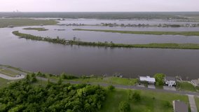 Calcasieu River in Lake Charles, Louisiana with drone video moving forward.