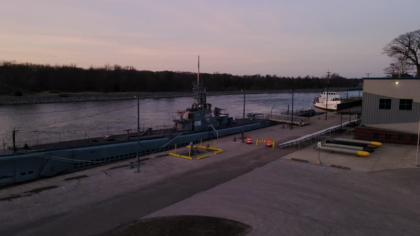 Sideways track over the parking lot during dusk.