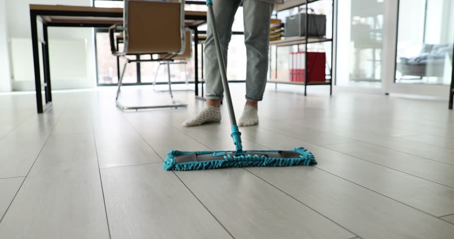 Cleaning service worker with mop in office closeup | Shutterstock HD Video #1102915415