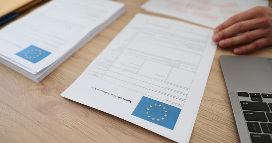 Printing of the application form for Schengen visa to European Union been approved Royalty-Free Stock Footage #1102915417
