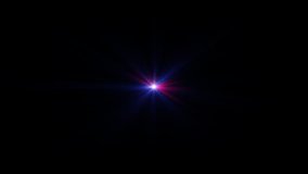 Loop center rotating flickering pink blue star sun lights optical lens flares shiny animation art background for screeb project overlay.Lighting lamp rays effect dynamic bright video footage.