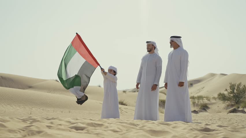 Three generation family spending time in the desert making a safari in Dubai. Concept about middle eastern cultures and lifestyle in the emirates Royalty-Free Stock Footage #1102927135