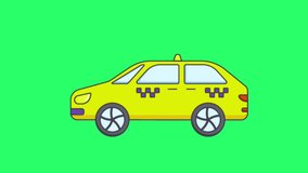 Animation yellow car on green background.