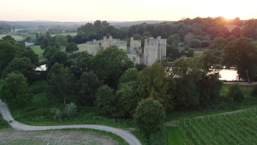 Bodiam Castle at Sunset drone Aerial
