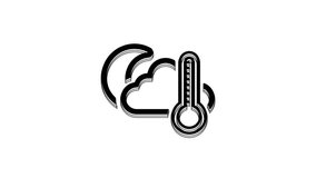 Black Thermometer and cloud with moon icon isolated on white background. 4K Video motion graphic animation.