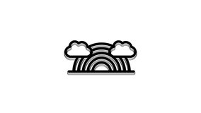 Black Rainbow with clouds icon isolated on white background. 4K Video motion graphic animation.