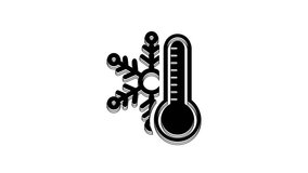 Black Thermometer with snowflake icon isolated on white background. 4K Video motion graphic animation.