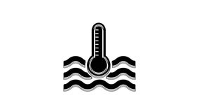Black Water thermometer measuring heat and cold icon isolated on white background. Thermometer equipment showing hot or cold weather. 4K Video motion graphic animation.