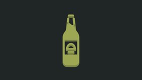 Green Beer bottle icon isolated on black background. 4K Video motion graphic animation.