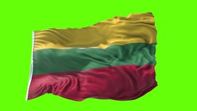 Lithuanian flag fluttering in the wind with high quality texture in 4K format isolated on green background