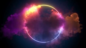 3d render, abstract minimal background, pink yellow blue neon light circle frame, glowing ring in cloud, illuminated stormy clouds, glowing geometric round shape, neon background - Powered by Shutterstock - Get 15% off with code: PIKWIZARD15