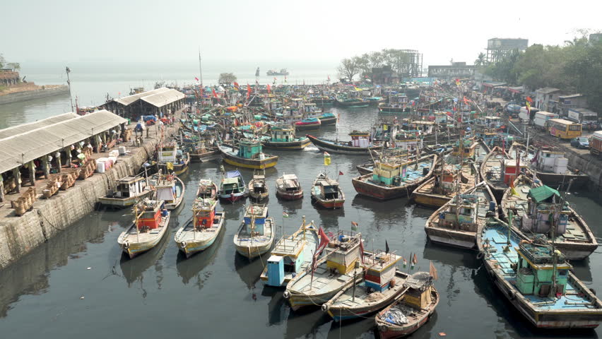 Old rustic wooden boat parked at Dock, Mumbai, India