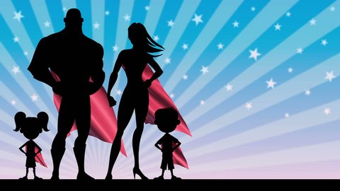 Superhero Family: Looping animation of superhero family posing. 
