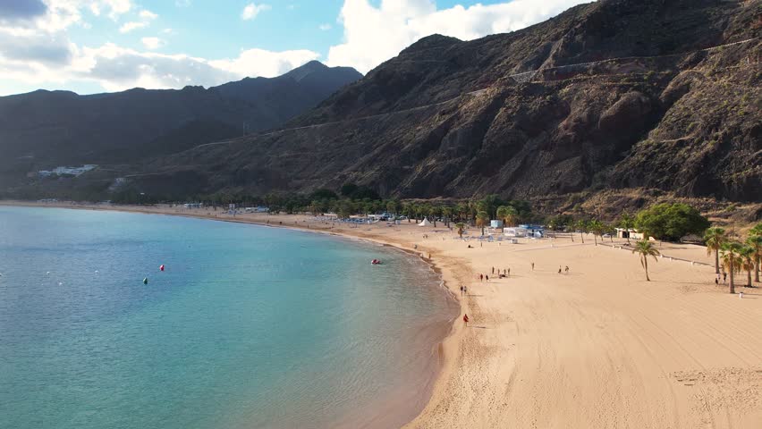 Aerial view of Las Teresitas beach Tenerife Canary Islands Spain Royalty-Free Stock Footage #1102954351