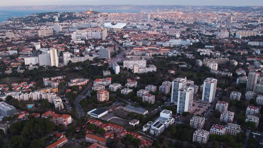 Aerial view around the city Marseille in France on a sunny day in spring.