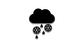 Black Cloud with snow and rain icon isolated on white background. Weather icon. 4K Video motion graphic animation.