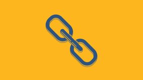Blue Chain link icon isolated on orange background. Link single. 4K Video motion graphic animation.
