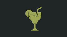 Green Cocktail and alcohol drink icon isolated on black background. 4K Video motion graphic animation.