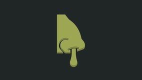 Green Runny nose icon isolated on black background. Rhinitis symptoms, treatment. Nose and sneezing. Nasal diseases. 4K Video motion graphic animation.
