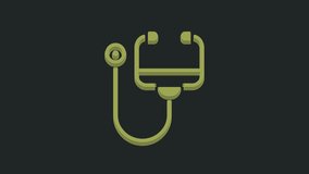 Green Stethoscope medical instrument icon isolated on black background. 4K Video motion graphic animation.