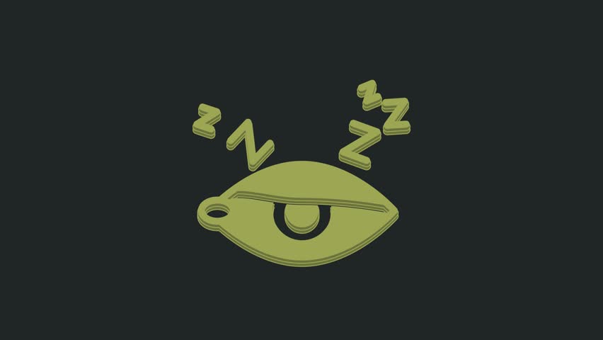 Green Insomnia icon isolated on black background. Sleep disorder with capillaries and pupils. Fatigue and stress. 4K Video motion graphic animation.