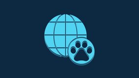 Blue World pet icon isolated on blue background. 4K Video motion graphic animation.
