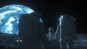 This Stock Motion Video shows an Astronauts on Moon Surface with planet Earth view

