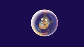 A beetle is playing a musical instrument in a soap bubble.